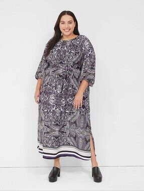 Lane Bryant Plus Size Purple Paisley Tie-Waist Maxi Dress